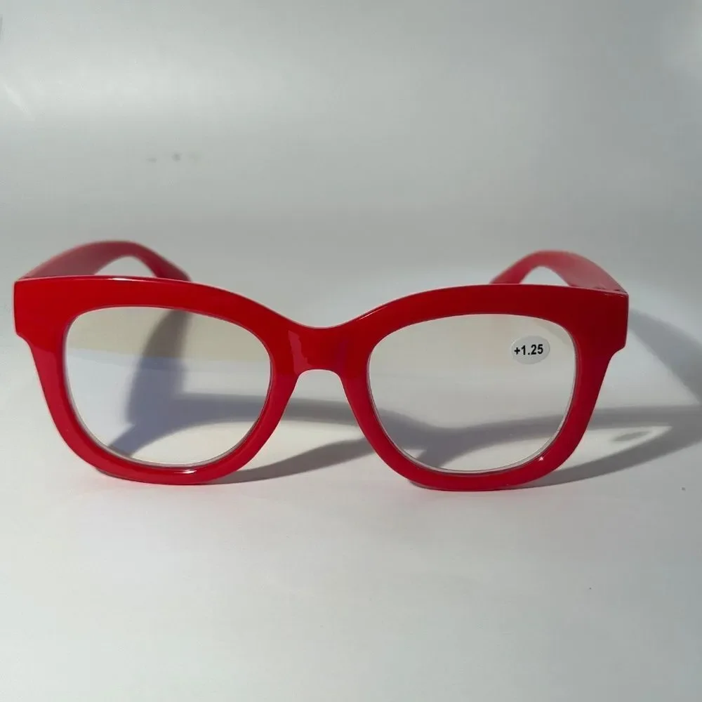 1564 Mona Reading Glasses 1.25 Red Readers Rounded Square Frame NWT